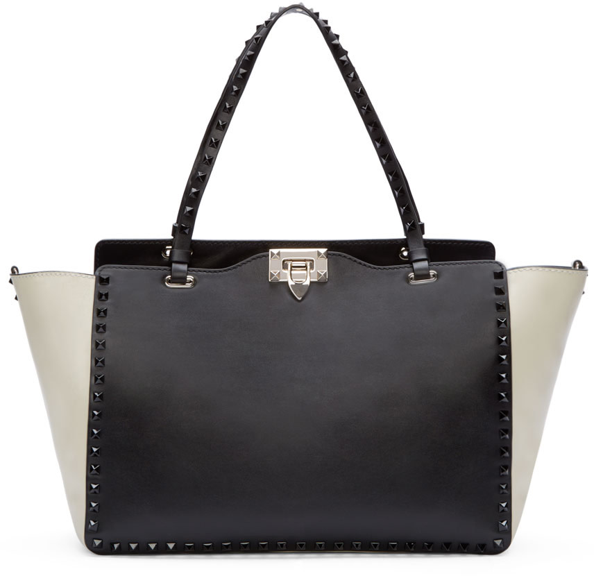 Valentino Black & Ivory Leather Medium Double-Handle Tote