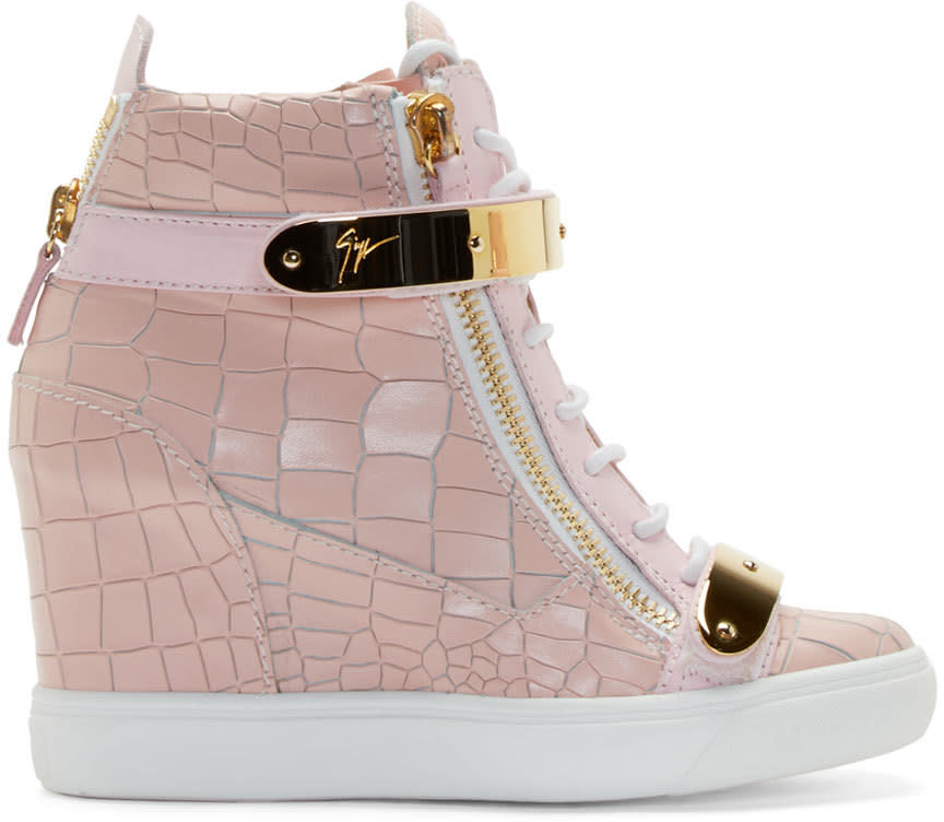 Giuseppe Zanotti Pink Lorenz High Top Wedge Sneakers