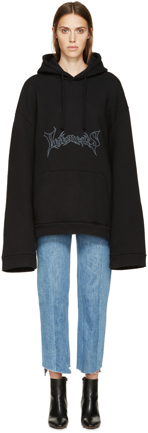 Vetements: Black Oversized Logo Hoodie | SSENSE