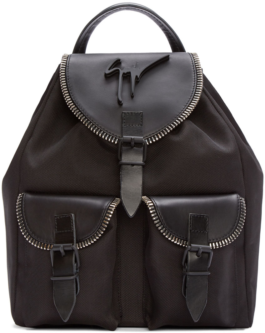 Giuseppe Zanotti: Black Leather & Canvas Birelbo Rucksack | SSENSE