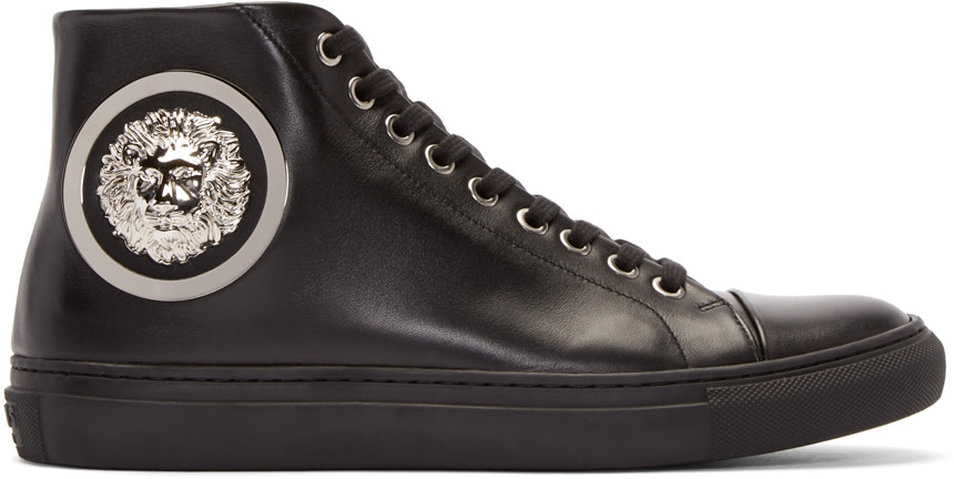 Versus Black Leather Lion Head High-Top Sneakers