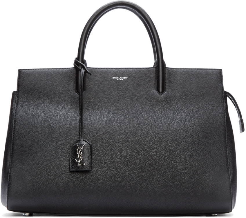 Saint Laurent: Black Leather Medium Cabas Rive Gauche Tote | SSENSE