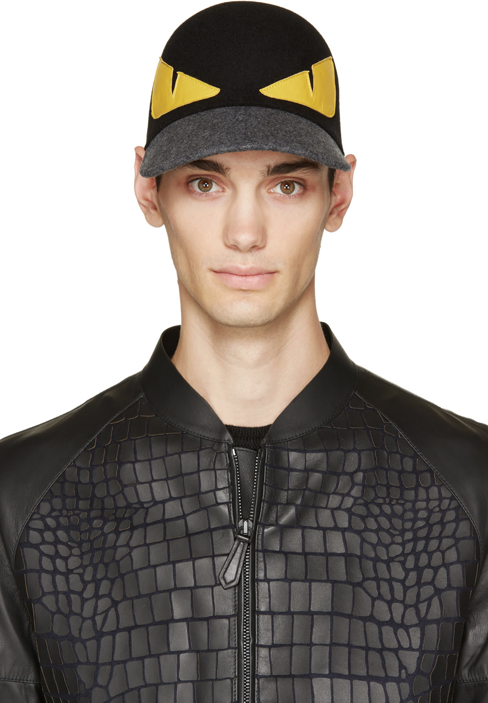 Fendi Black Wool & Leather Monster Cap