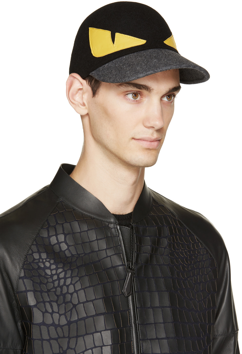 Fendi Black Wool & Leather Monster Cap