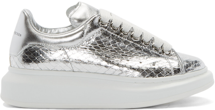 Alexander McQueen Silver Snakeskin Sneakers