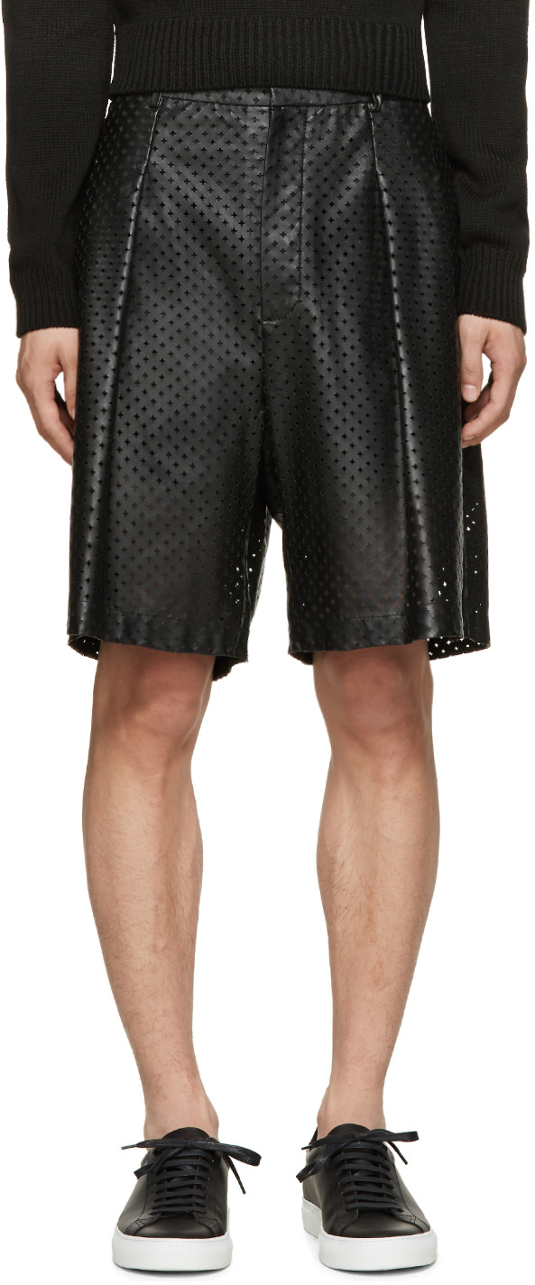 Givenchy Black Perforated Leather Shorts