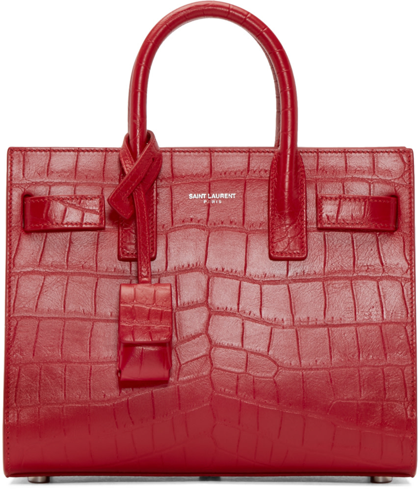 SAINT LAURENT Sac De Jour Nano Crocodile-Embossed Leather Tote