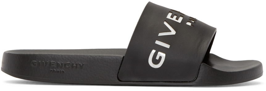Givenchy: Black Logo Slide Sandals | SSENSE