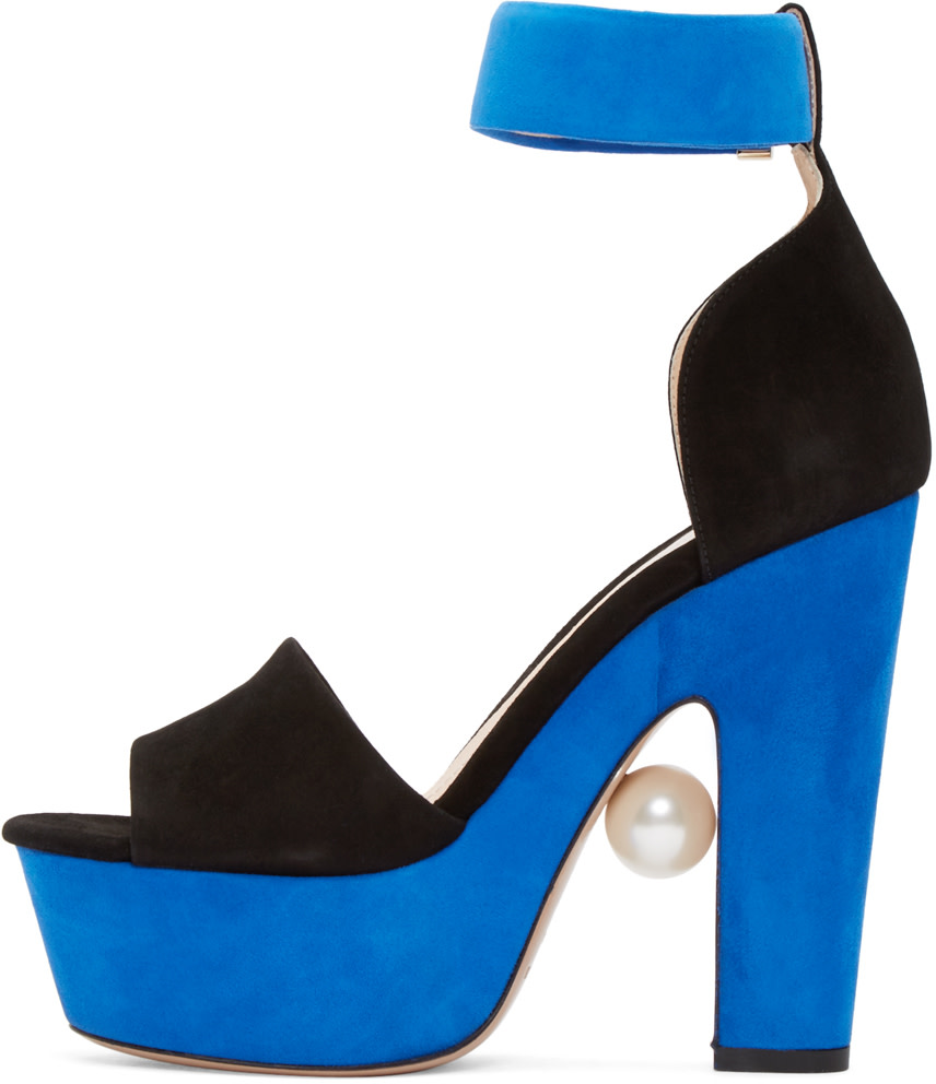 NICHOLAS KIRKWOOD Maya Pearly Suede Platform Sandal, Black/Electric Blue