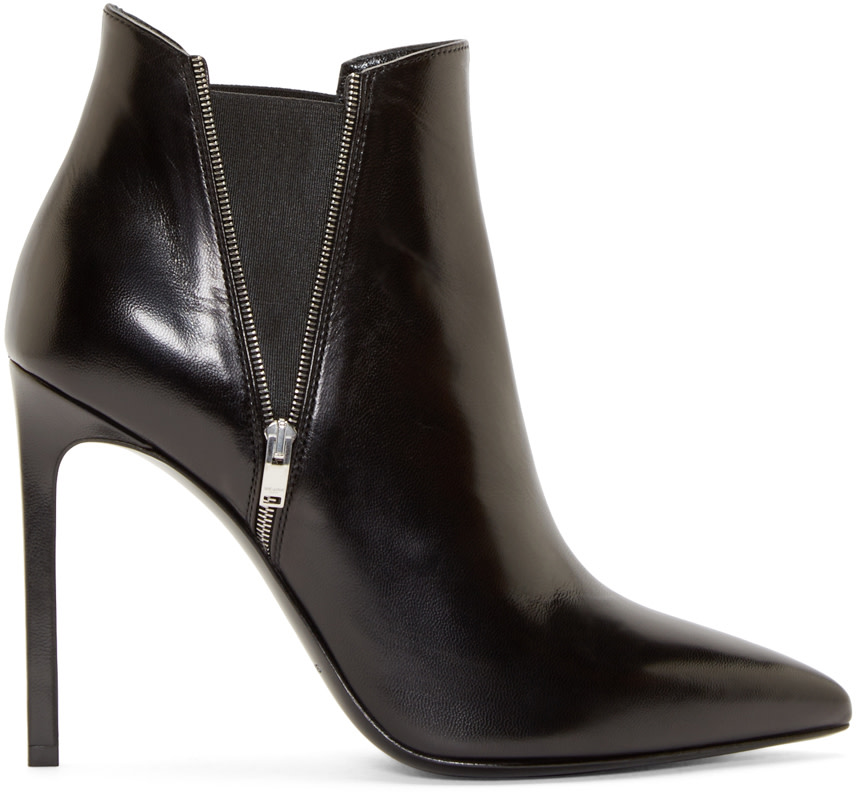 Saint Laurent: Black Paris Pointed Ankle Boots | SSENSE