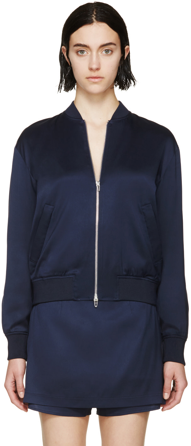 by Alexander Wang Ink Blue Silk Twill Bomber Jacket