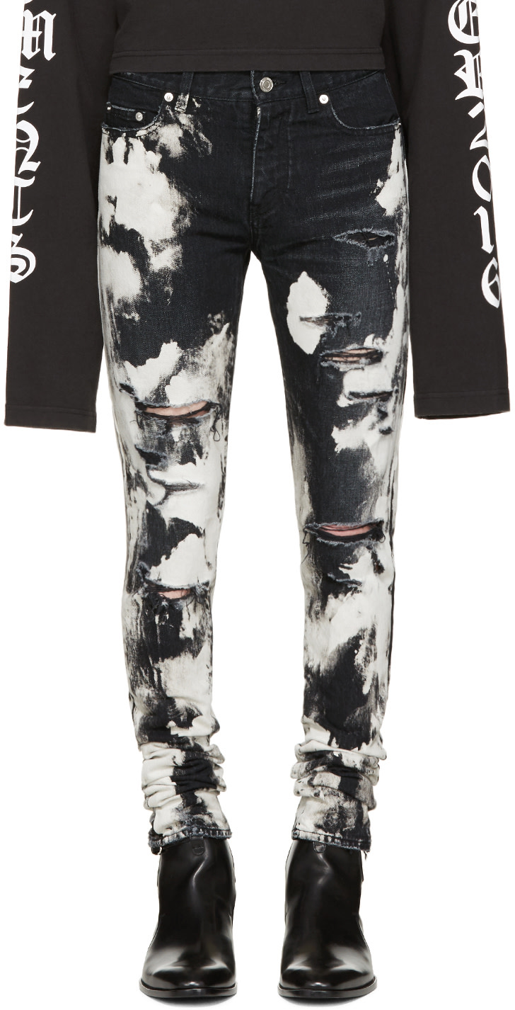 Saint Laurent Black Distressed Acid Wash Jeans SSENSE