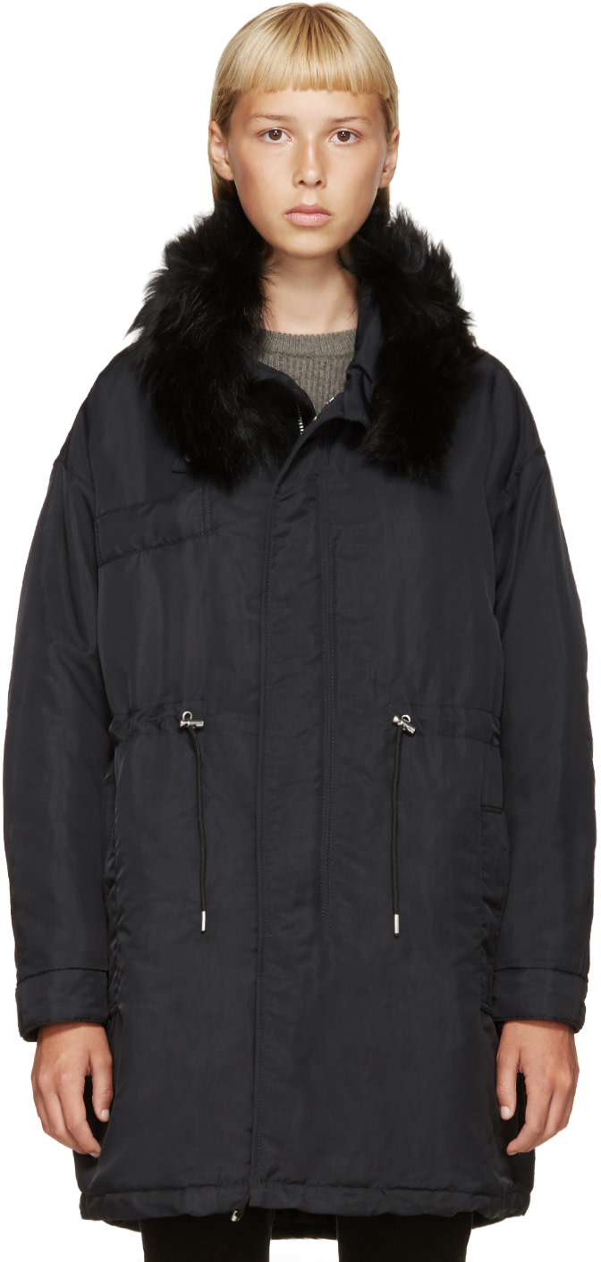 McQ Alexander Mcqueen Navy Fur Trimmed Parka