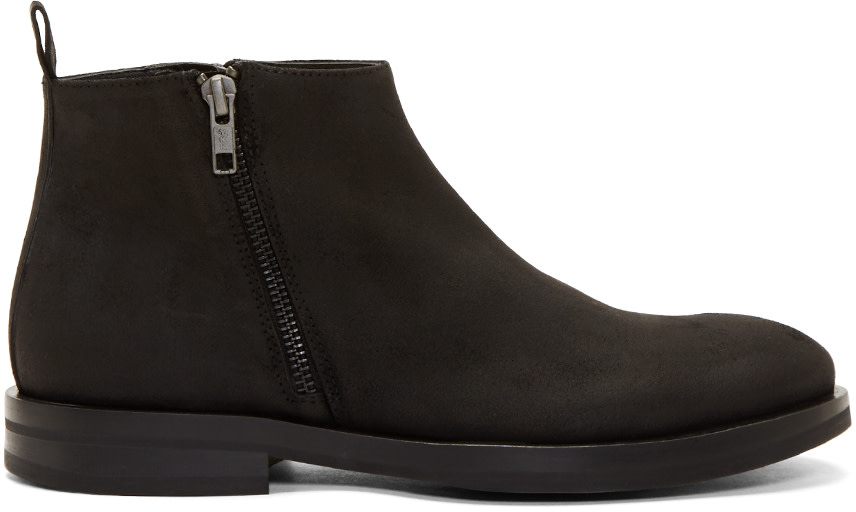 AD Ann Demeulemeester: Black Suede Zip Up Boots | SSENSE