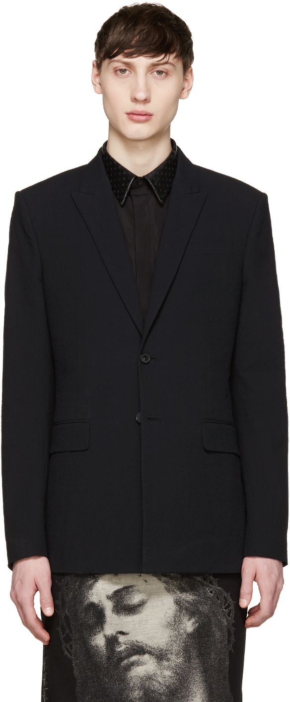 Givenchy: Navy Seersucker Blazer | SSENSE