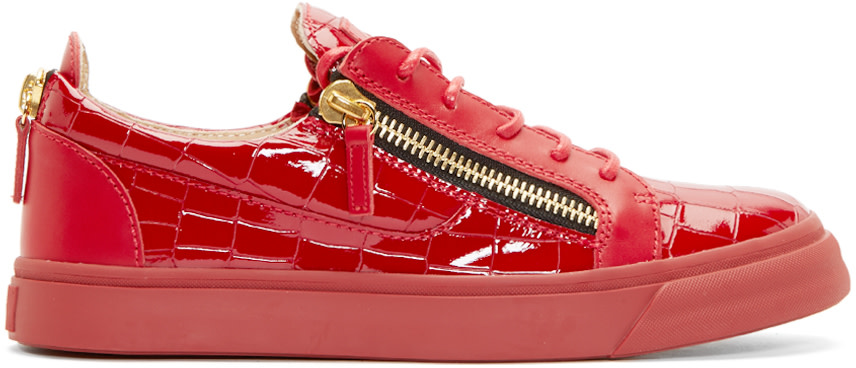 Giuseppe Zanotti Red Croc Embossed London Sneakers