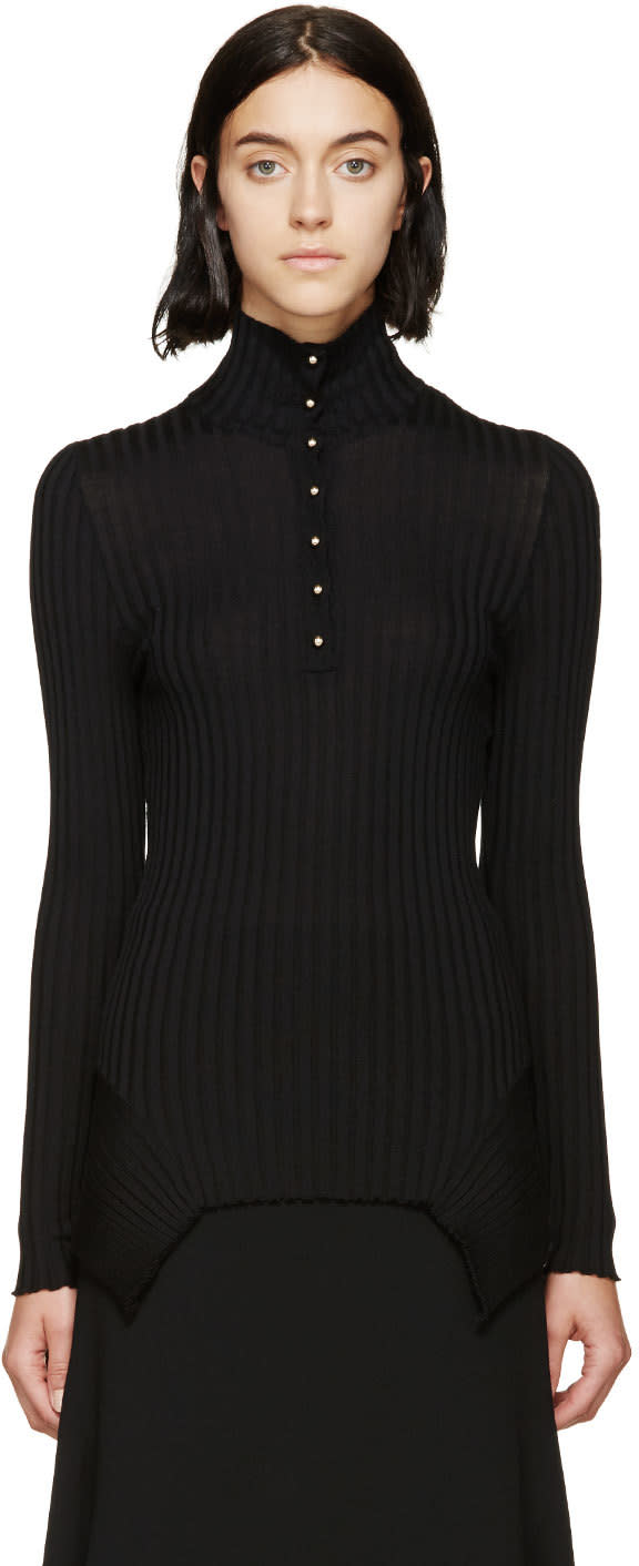 Stella McCartney: Black Ribbed Button-Up Turtleneck | SSENSE