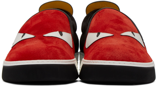 Fendi - Red & Black Monster Slip-On Sneakers