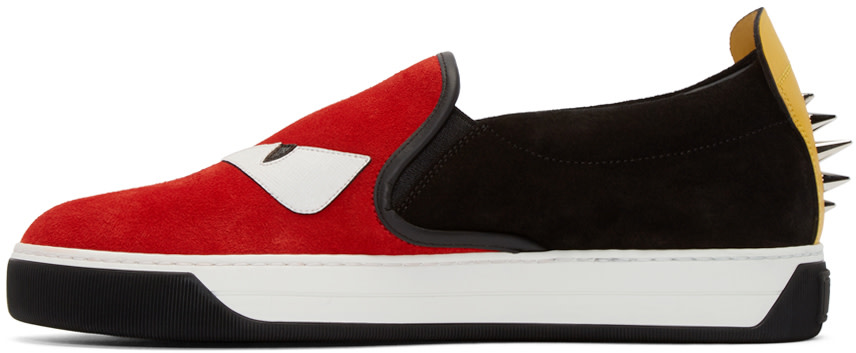 Fendi - Red & Black Monster Slip-On Sneakers