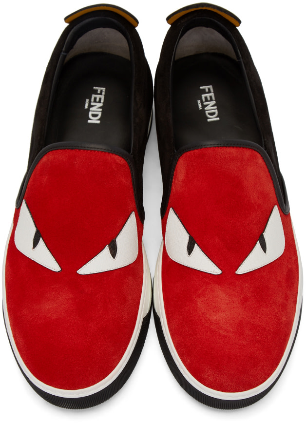 Fendi - Red & Black Monster Slip-On Sneakers