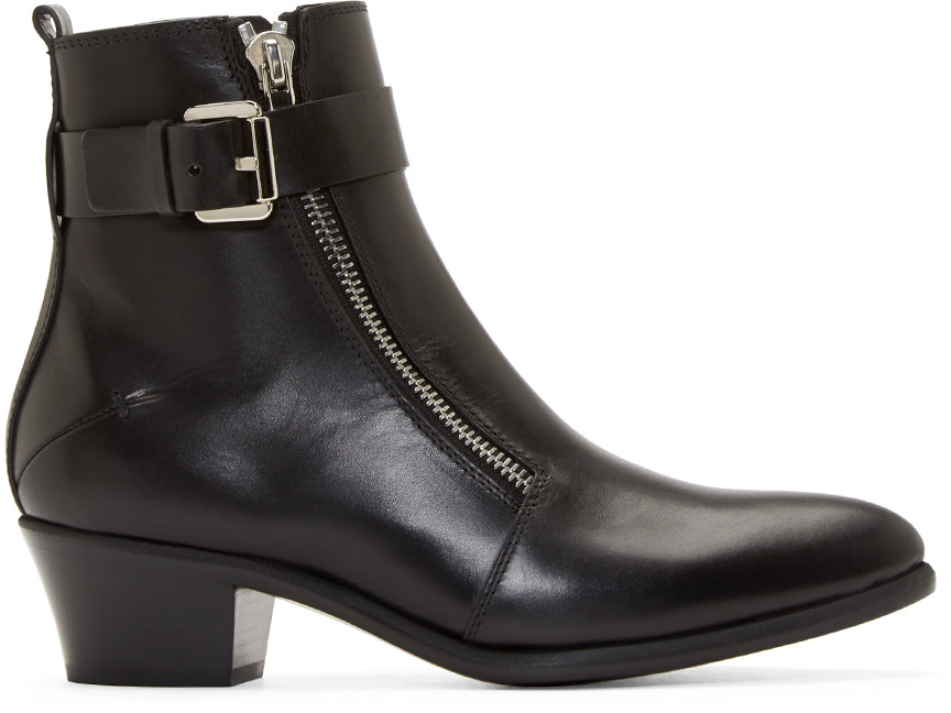 Costume National Black Leather Zip Ankle Boots