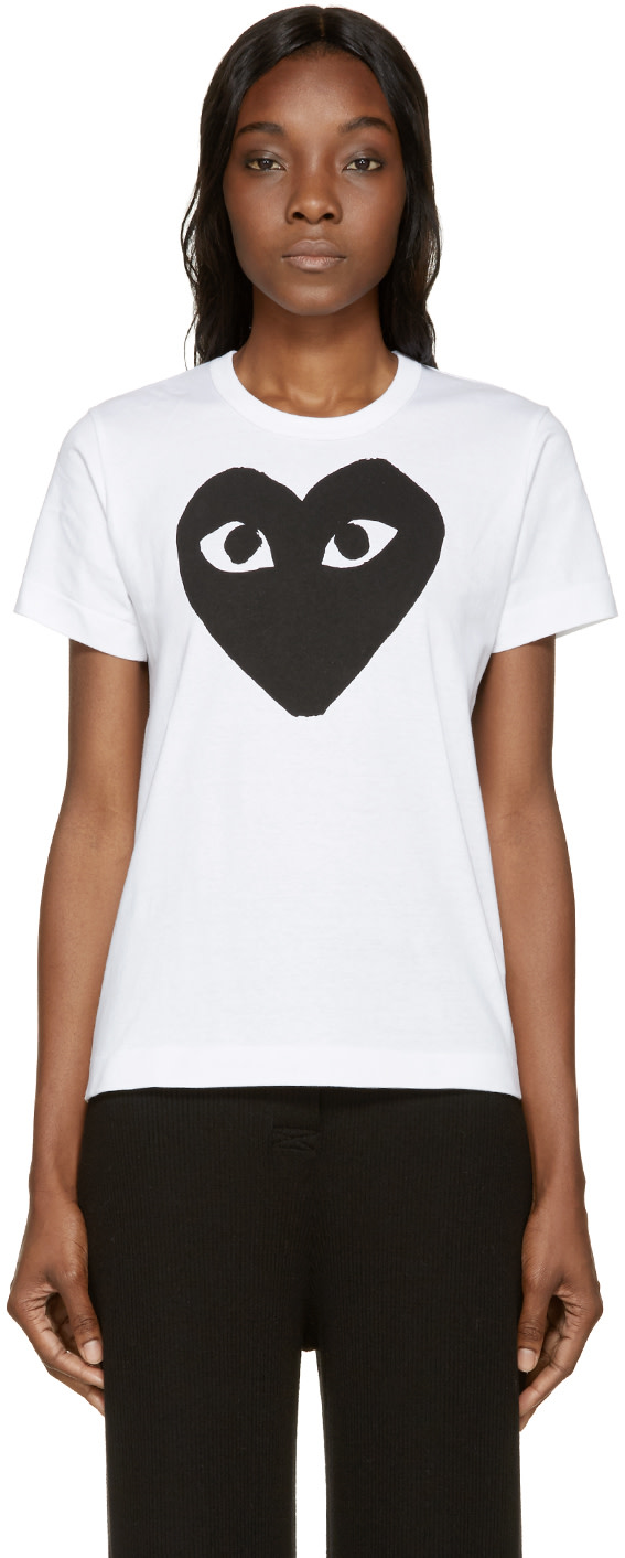 Comme des Garçons Play: White Heart Print T-Shirt | SSENSE