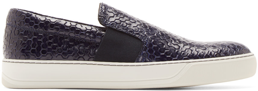 Lanvin Navy Labyrinth Slip On Sneakers