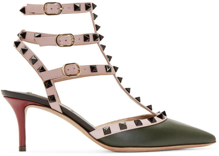 valentino core leather rockstud cage heels