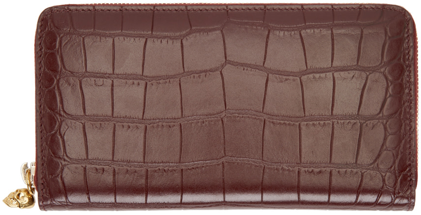 Alexander McQueen Burgundy Croc Embossed Continental Wallet