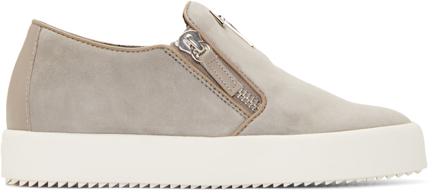 Giuseppe Zanotti: SSENSE Exclusive Grey Suede Slip-on Sneakers | SSENSE