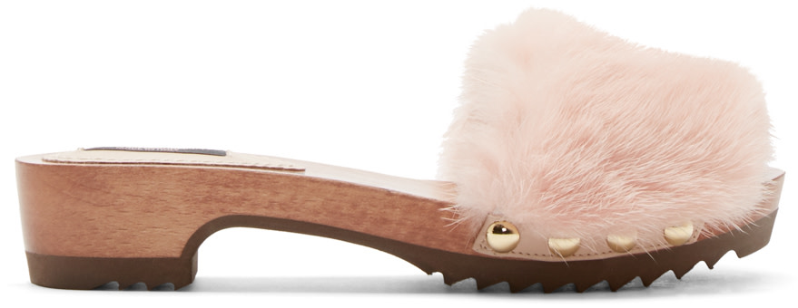 Dolce & Gabbana Pink Fur Wooden Mules