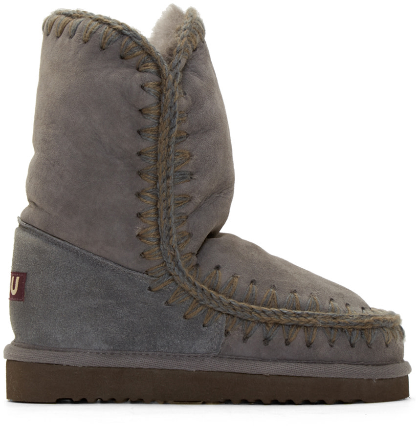 Mou Grey Shearling Eskimo 24 Boots SSENSE