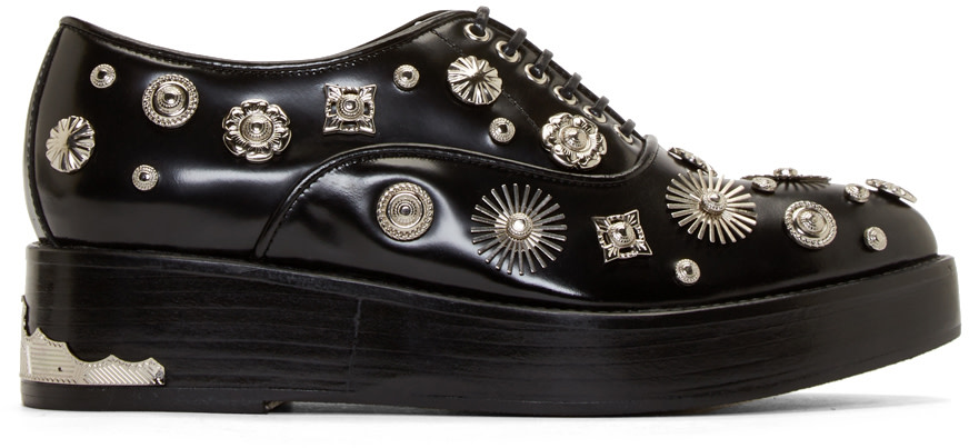 Toga Pulla: Black Leather Embellished Oxfords | SSENSE