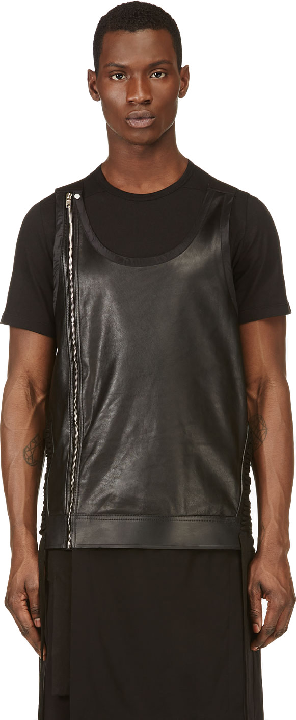 Rick Owens Black Leather Tunic Vest