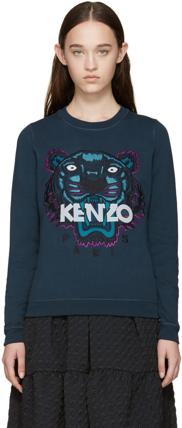 Kenzo: Blue Embroidered Tiger Sweatshirt | SSENSE