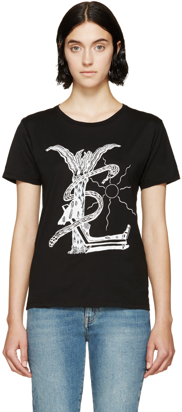 Saint Laurent: Black Doodle Logo T-Shirt | SSENSE
