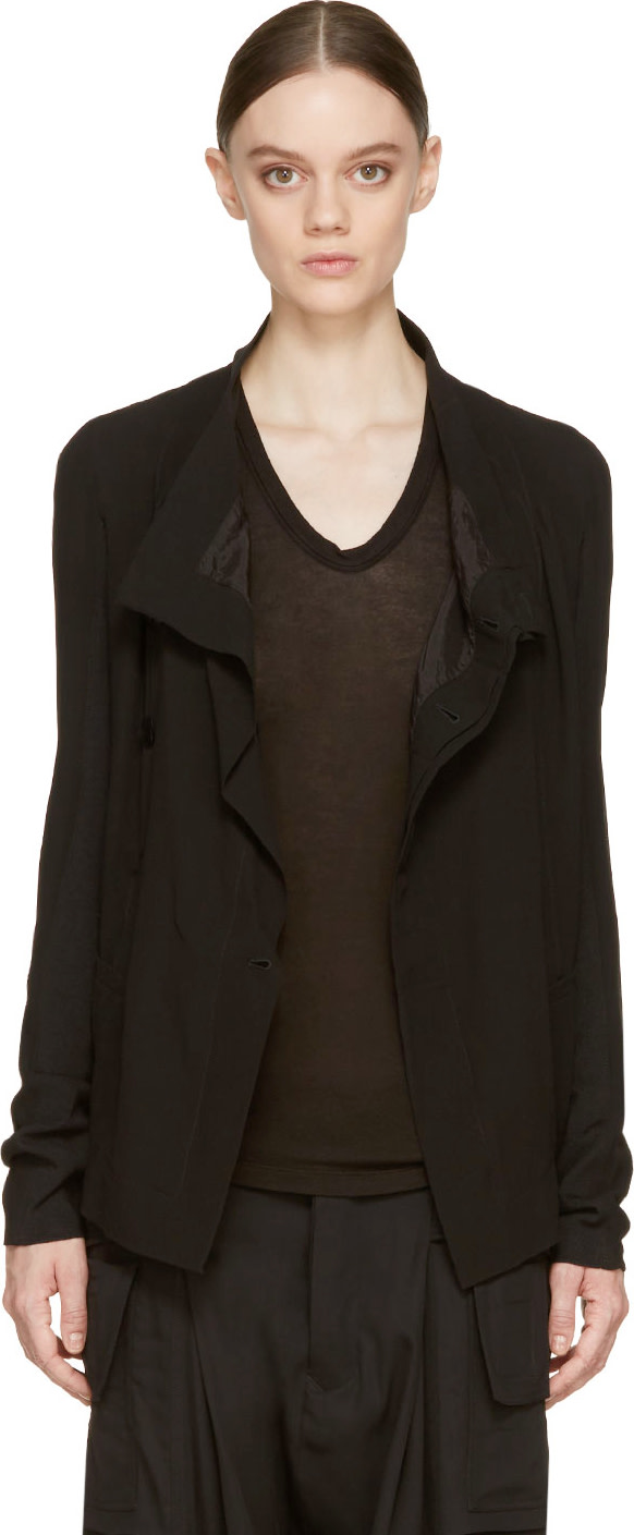 Rick Owens Black Silk Crêpe Asymmetric Eileen Cardigan