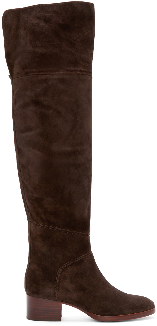 Chloé: Brown Suede Over-The-Knee Boots | SSENSE
