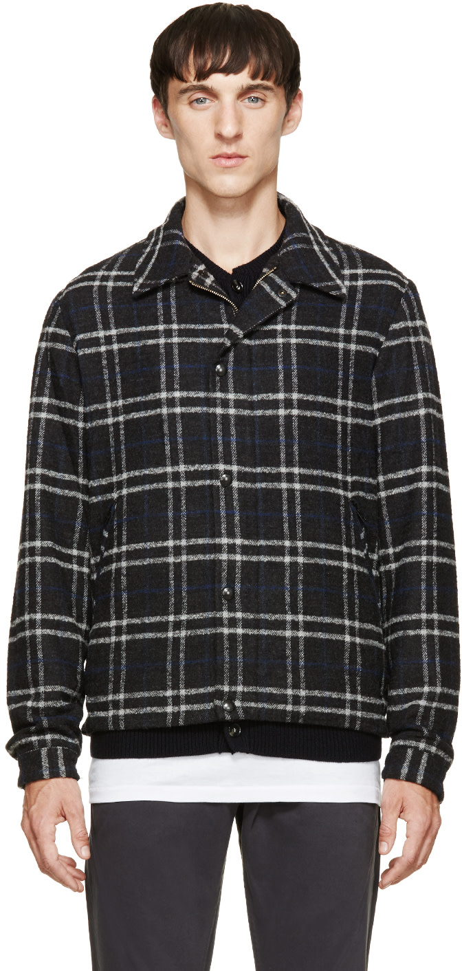 Paul Smith Jeans: Grey & Blue Plaid Jacket | SSENSE