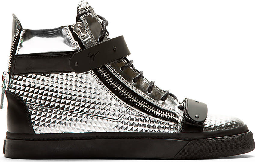 Giuseppe Zanotti: Silver Bevelled High-Top Sneakers | SSENSE