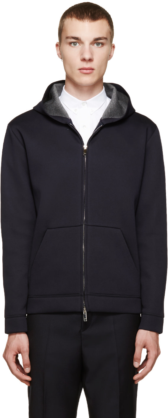 Valentino: Navy Neoprene Zip-Up Hoodie | SSENSE