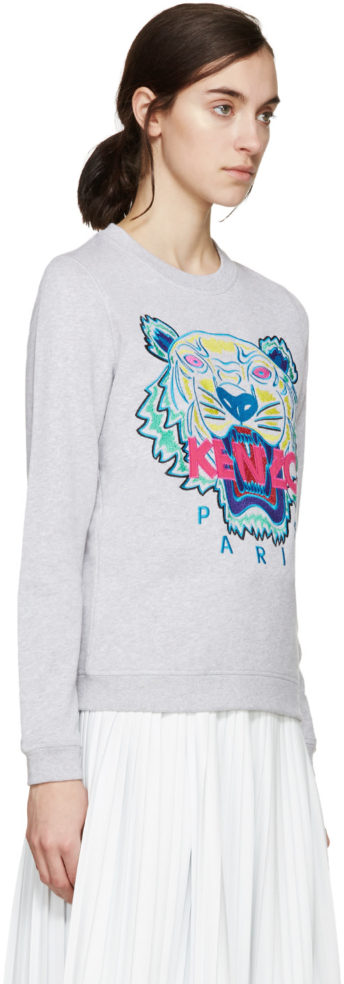 KENZO Tiger Embroidered Cotton Sweatshirt, Grey in Glycine | ModeSens