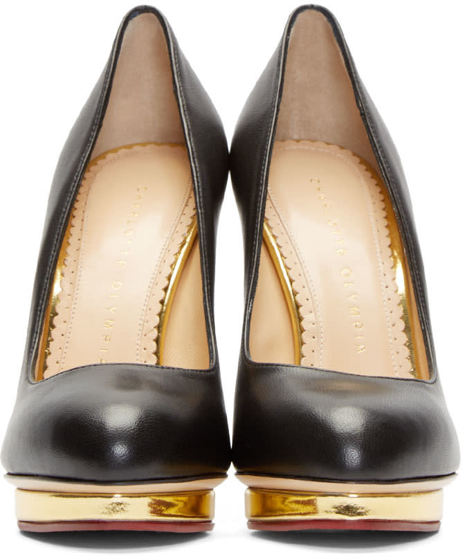 CHARLOTTE OLYMPIA Black & Gold Leather Dotty Pumps