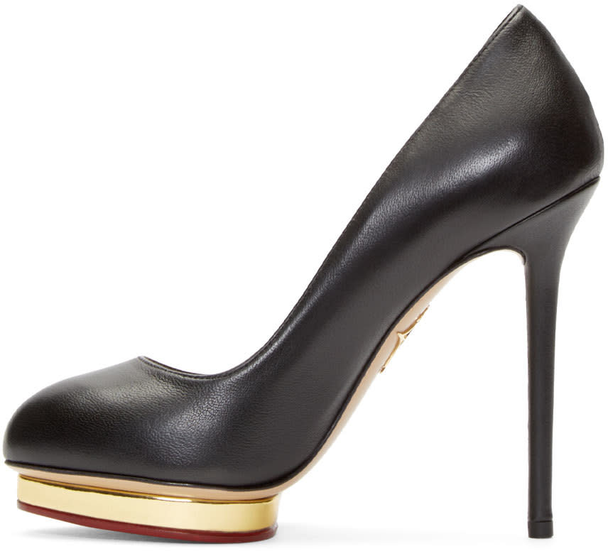 CHARLOTTE OLYMPIA Black & Gold Leather Dotty Pumps