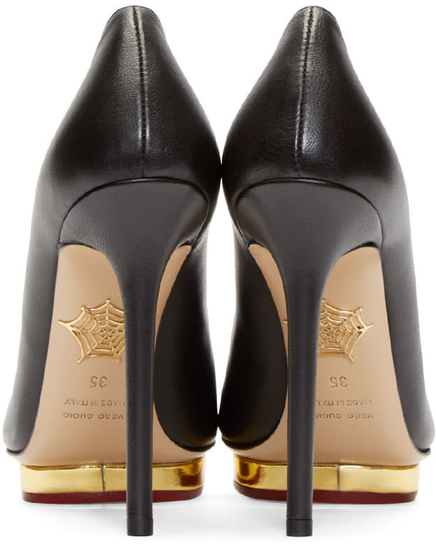 CHARLOTTE OLYMPIA Black & Gold Leather Dotty Pumps