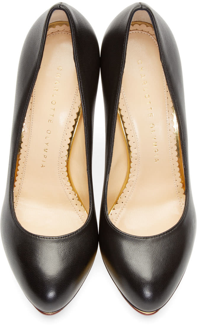 CHARLOTTE OLYMPIA Black & Gold Leather Dotty Pumps