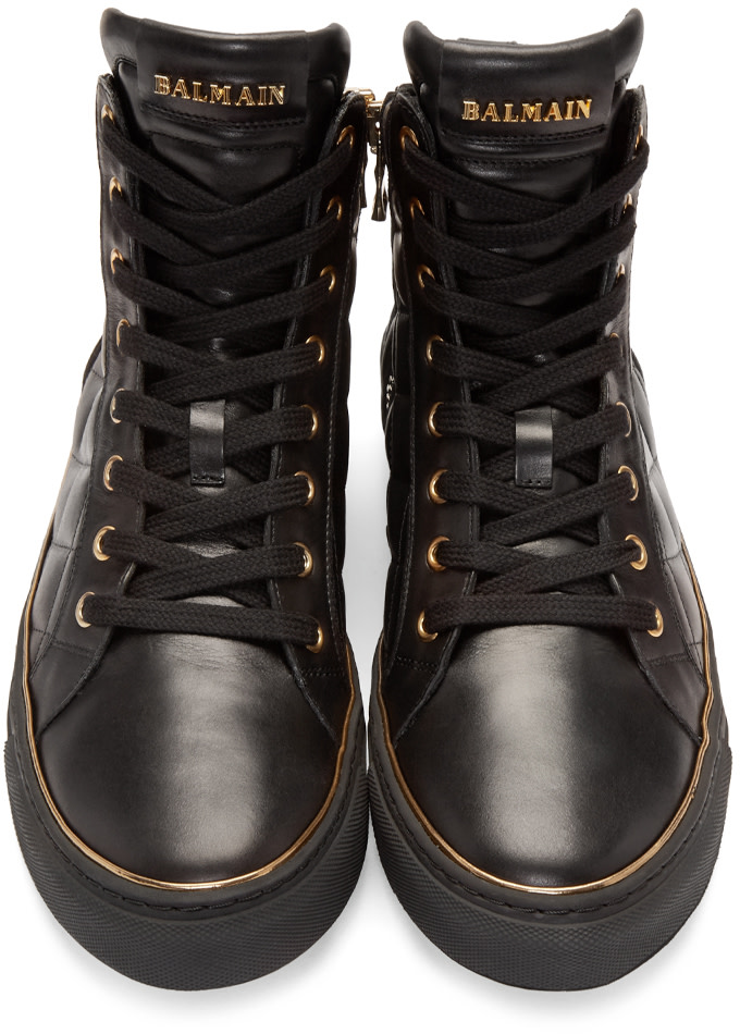 BALMAIN Quilted Leather High Top Sneakers, Black | ModeSens