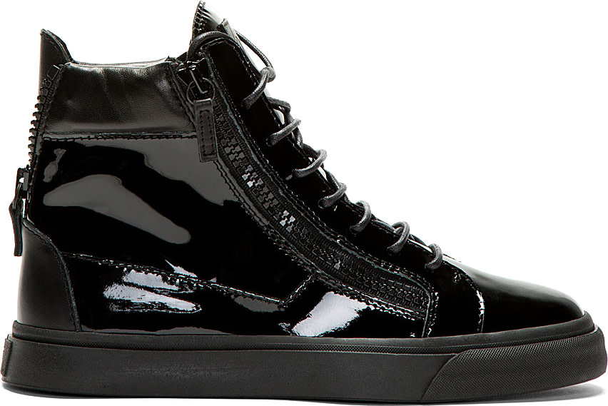 giuseppe zanotti patent black sneakers