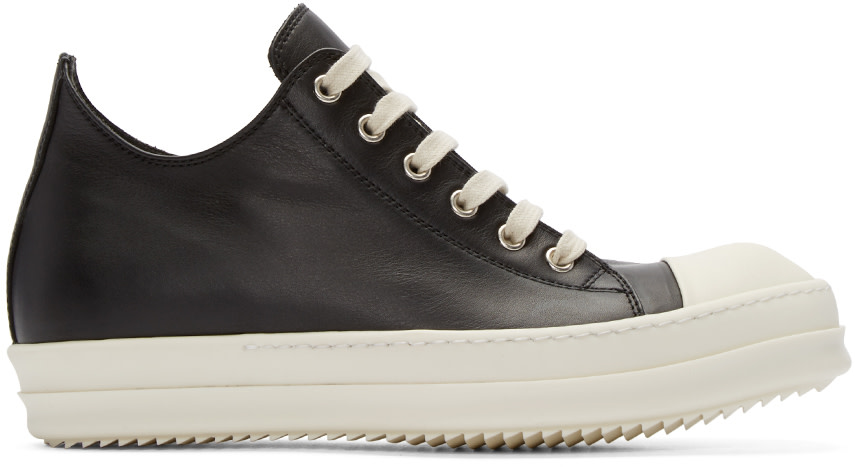 Rick Owens Black Leather Low Top Sneakers