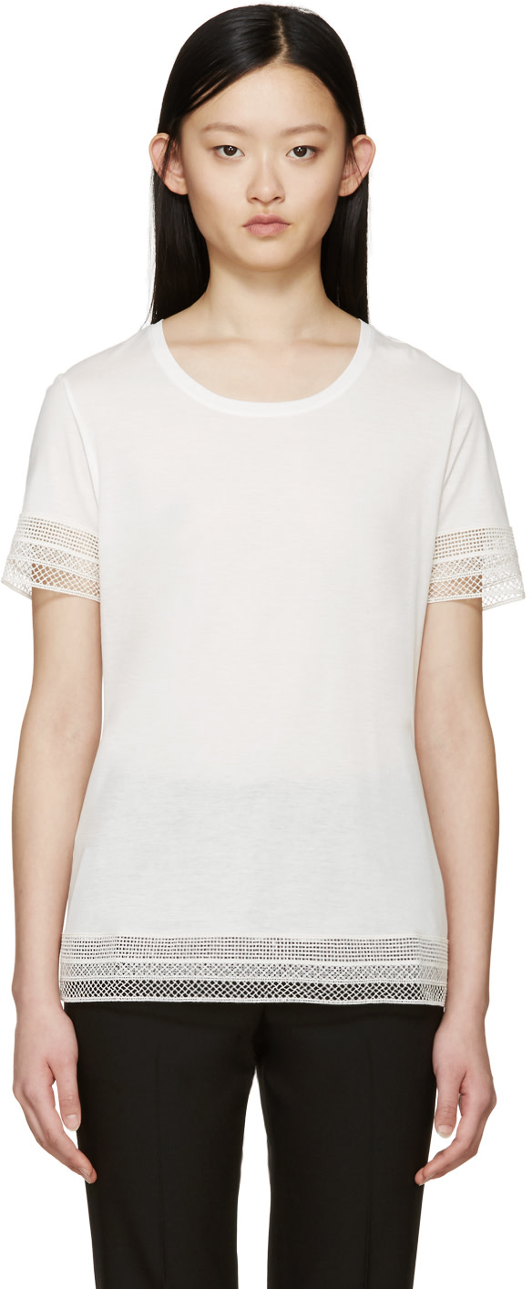 Burberry Prorsum: Off-White Broderie Anglaise T-Shirt | SSENSE